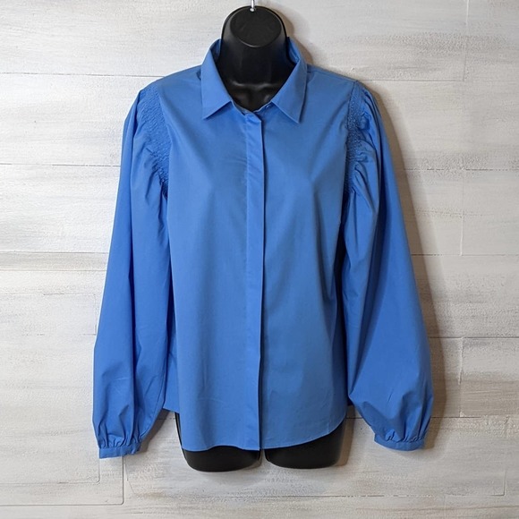 Worthington Blue Blouse with Puffy Sleeves Size M NWT - Picture 1 of 4
